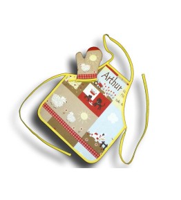 Tablier de cuisine 2-4 ans + Manique à la ferme beige