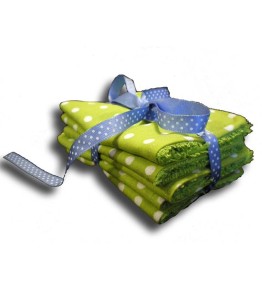 Lot 5 lingettes lavables vertes présentation cadeau