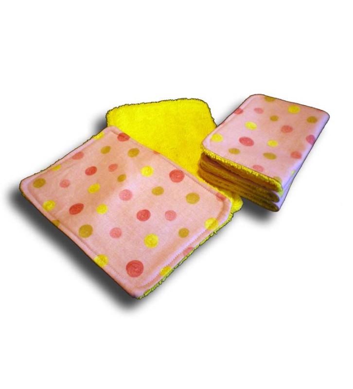 Lot 5 lingettes lavables rose et jaune