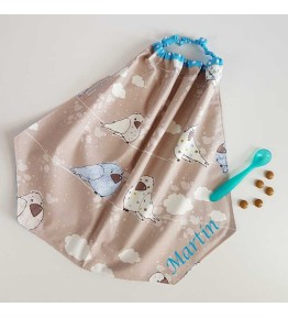 Serviette Elastiquée pour Cantine - Motif Oiseau bleu