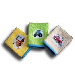 lot de 3 gants de toilette bébé motifs voiture et camion