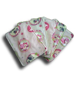 Lot de 5 lingettes rectangles lavables pour bébé thème minet