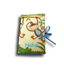 Protège carnet de santé thème savane singe, face brodée