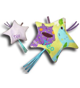Doudou étiquettes Etoile motif Chien rigolo