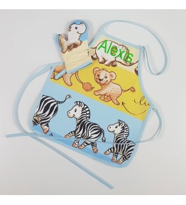 Tablier de cuisine brodé 2-4 ans + gant  thème jungle