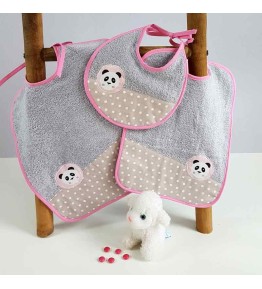 Coffret Naissance 3 Bavoirs Evolutifs Fille - Panda Rose
