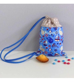 Sac à Personnaliser Maternelle - Motif Bateau Baleine