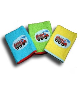 lot de 3 gants de toilette éponge pour enfant camion de pompier