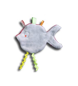 Doudou poisson rouge prénom brodé, face grise