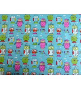 Tissu enfant motif chouette fond bleu