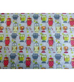Tissu garçon motif chouette fond gris
