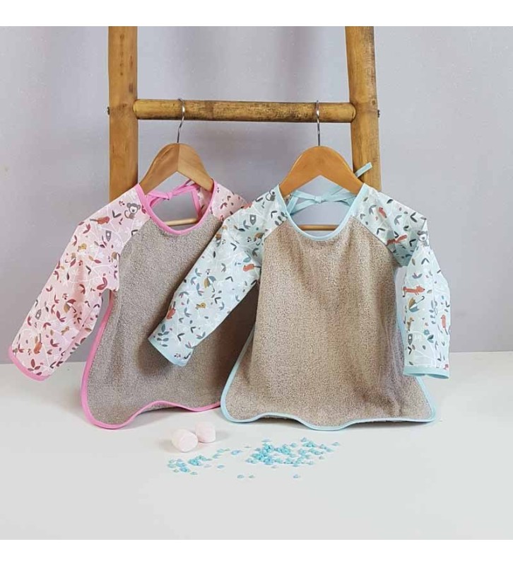 Bavoir Manches Longues Rose ou Bleu - Motif Petits Zanimos