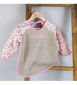 Bavoir Manches Longues Rose - Motif Petits Zanimos