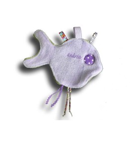 Doudou fille forme poisson Mauve brodé prénom