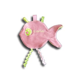 Doudou plat forme poisson rose et vert