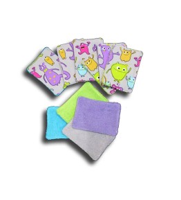 10 lingettes lavables bébé motif Petits Monstres