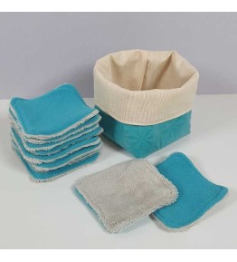 Coffret 10 coton démaquillants lavables - Motif Turquoise